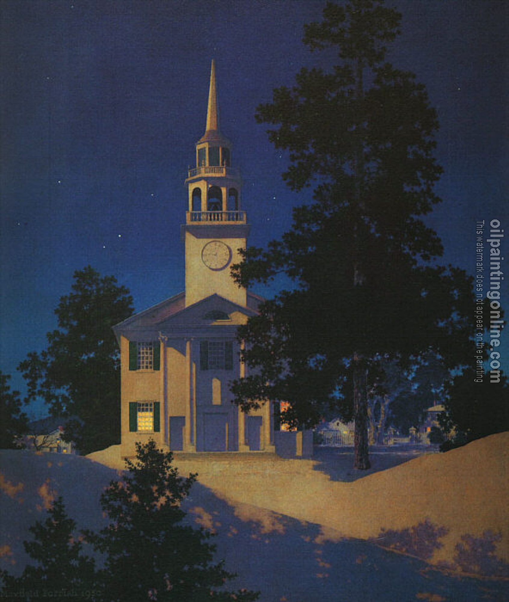 Parrish, Maxfield - Peaceful Night  Church at Norwich, Vermont